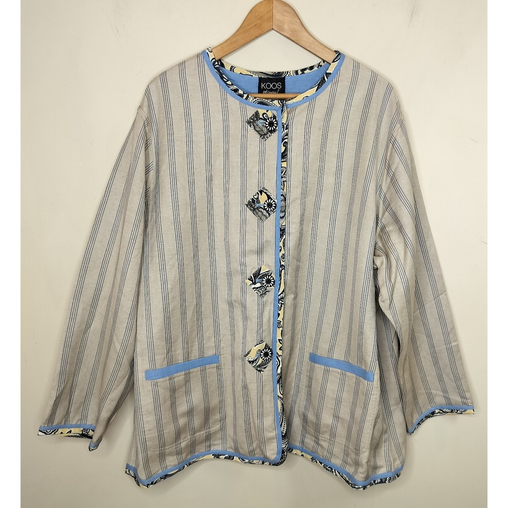 Koos Of Course! Reversible‎ Jacket Linen Blend Striped + Solid Blue